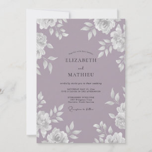 Invitación Boda de peonía malva vintage silenciada