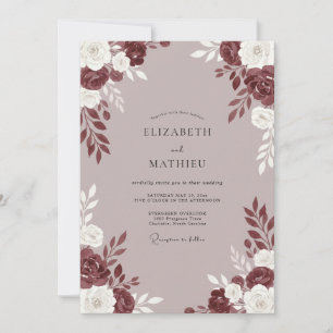 Invitación Boda de Peonía Malva y Granate