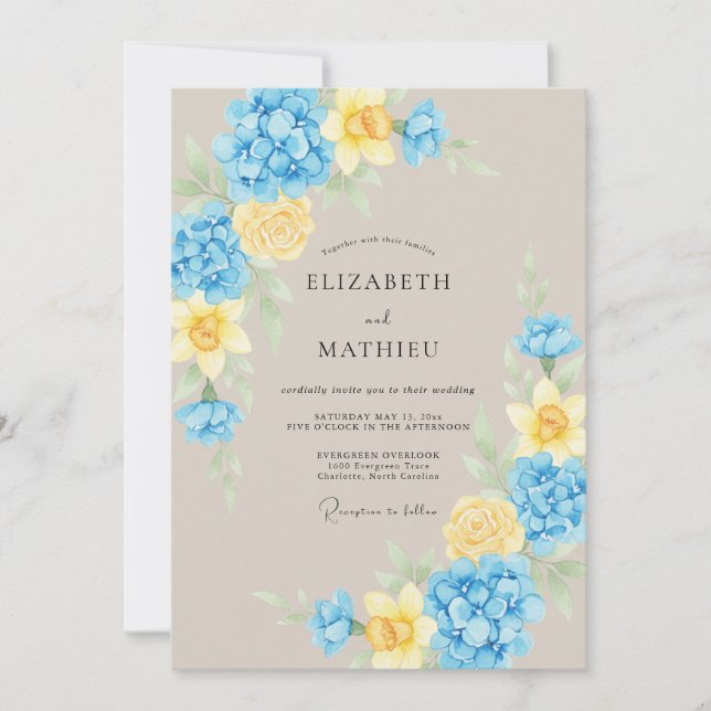 Invitación Boda de Peonía Mantequilla Cerúlea (Anverso)