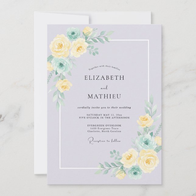 Invitación Boda de Peonía Mantequilla de Vinca menor (Anverso)