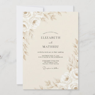 Invitación Boda de peonía marfil