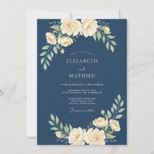 Invitación Boda de Peonía Marfil Antiguo Pizarra