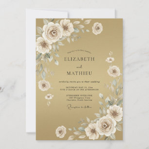 Invitación Boda de peonía marfil champán