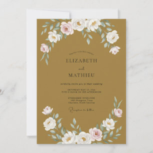 Invitación Boda de peonía marfil dorado