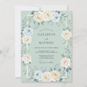 Invitación Boda de peonía marfil espuma de mar