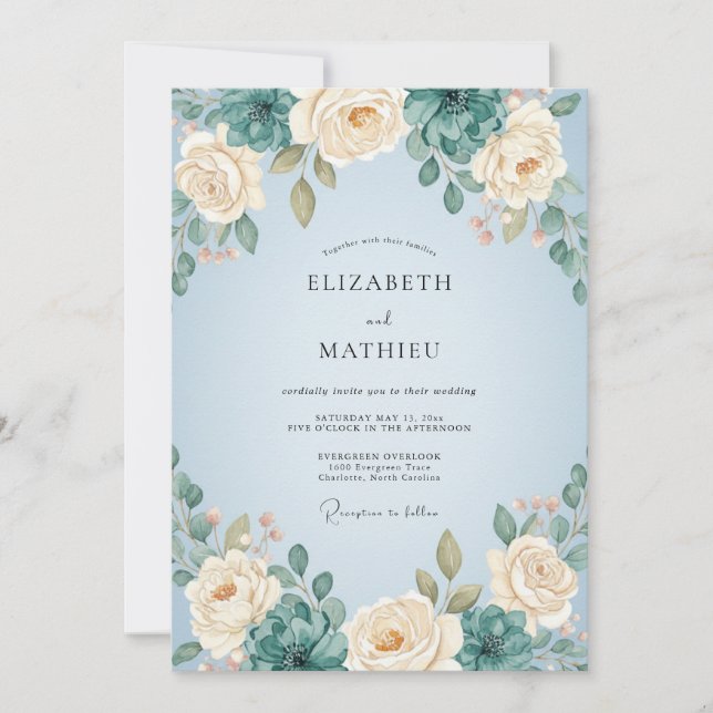 Invitación Boda de peonía marfil niebla (Anverso)