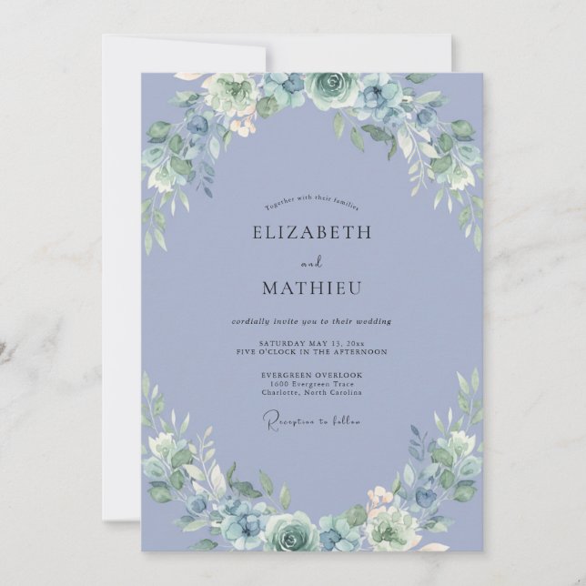 Invitación Boda de peonía marfil pervinca (Anverso)