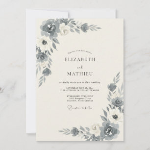 Invitación Boda de Peonía Marfil Pizarra