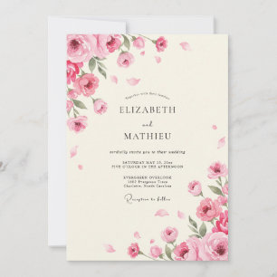 Invitación Boda de peonía marfil sonrosado
