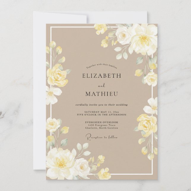 Invitación Boda de peonía marfil suave (Anverso)