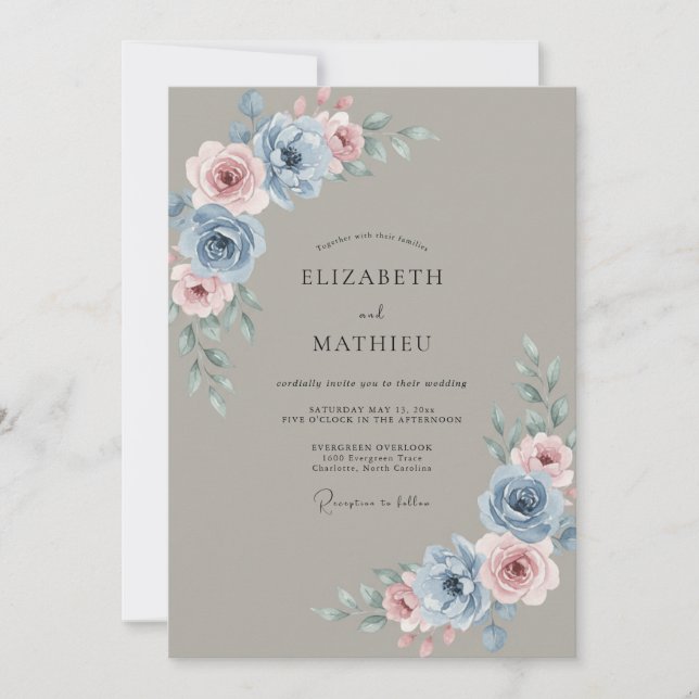 Invitación Boda de Peonía Mauve Pizarra (Anverso)