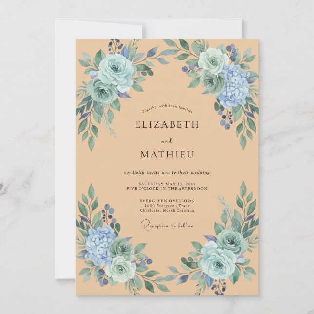 Invitación Boda de Peonía Melocotón (Anverso)