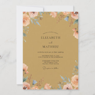 Invitación Boda de Peonía Melocotón Dorado