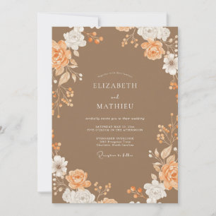 Invitación Boda de Peonía Melocotón Marrón