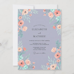 Invitación Boda de Peonía Melocotón Rosado Periwinkle