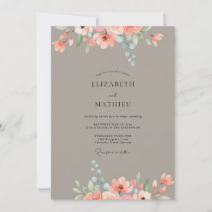 Invitación Boda de peonía melocotón taupe