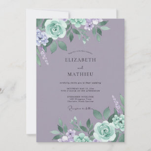 Invitación Boda de peonía menta malva silenciada