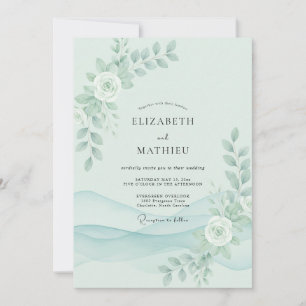 Invitación Boda de peonía menta marino