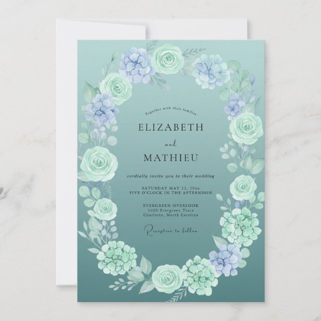 Invitación Boda de Peonía Menta Pizarra (Anverso)