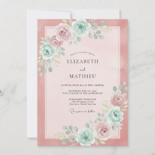 Invitación Boda de peonía menta rosa rubor