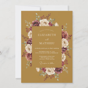 Invitación Boda de Peonía Mostaza Plomo Bosque