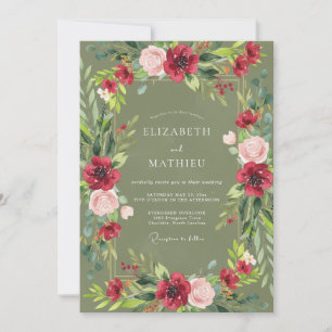 Invitación Boda de Peonía Musgo Carmesí