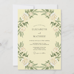 Invitación Boda de Peonía Musgo Mantequilla