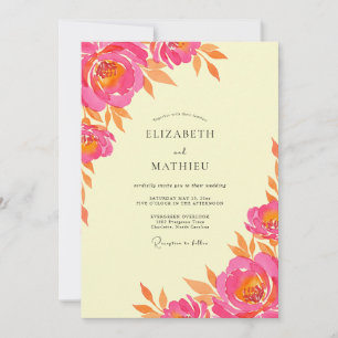 Invitación Boda de peonía naranja magenta costera