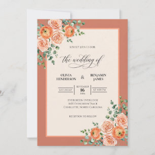 Invitación Boda de peonía naranja quemada botánica
