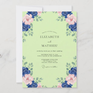 Invitación Boda de peonía naval chartreuse