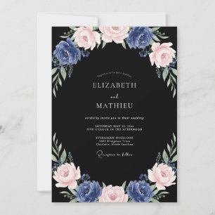 Invitación Boda de peonía naval de medianoche
