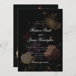 Invitación Boda de Peonía Negra Romántica Floral Oscura Moody