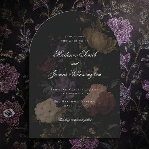 Invitación Boda de Peonía Negra Romántica Floral Oscura Moody