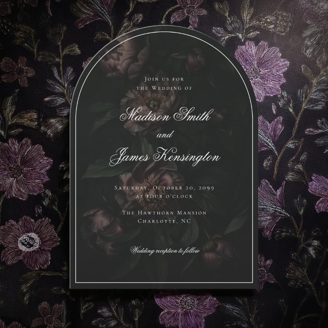 Invitación Boda de Peonía Negra Romántica Floral Oscura Moody (Subido por el creador)