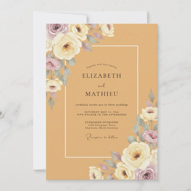 Invitación Boda de Peonía Ocra (Anverso)