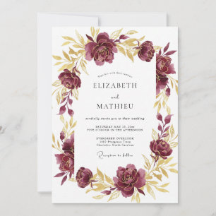 Invitación Boda de Peonía Ócrea Ciruela