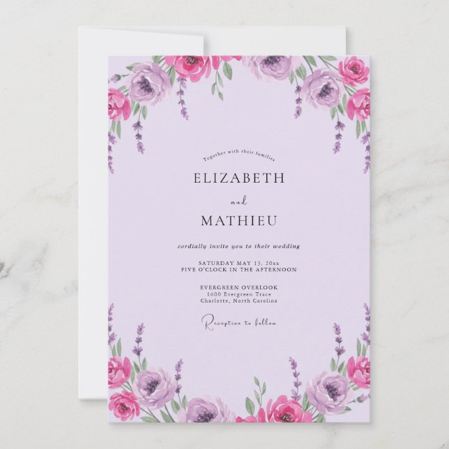 Invitación Boda de peonía orquídea magenta (Anverso)