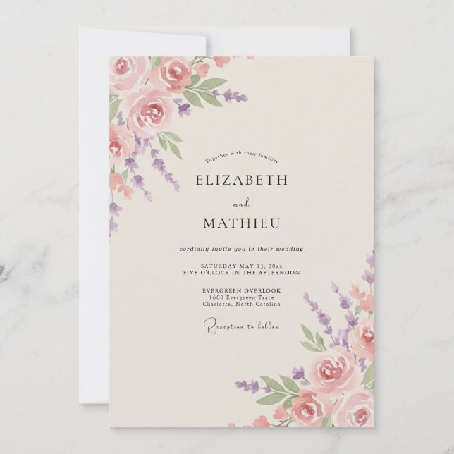Invitación Boda de peonía orquídea polvorienta (Anverso)