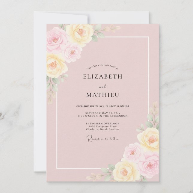 Invitación Boda de peonía pastel malva (Anverso)