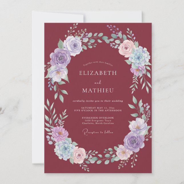 Invitación Boda de peonía pastel malva (Anverso)
