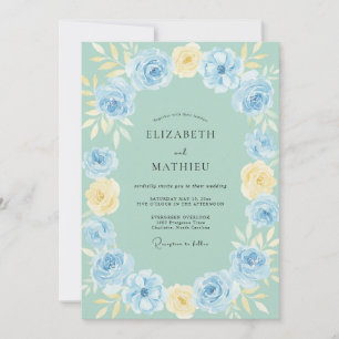 Invitación Boda de Peonía Periwinkle con Mantequilla Dorada