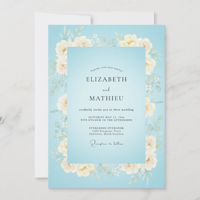 Invitación Boda de peonía perla en polvo (Anverso)