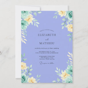 Invitación Boda de peonía pervinca con acuarela