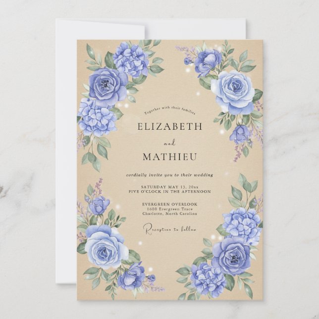 Invitación Boda de peonía pervinca de champán suave (Anverso)