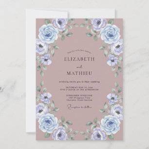Invitación Boda de peonía pervinca malva polvorienta