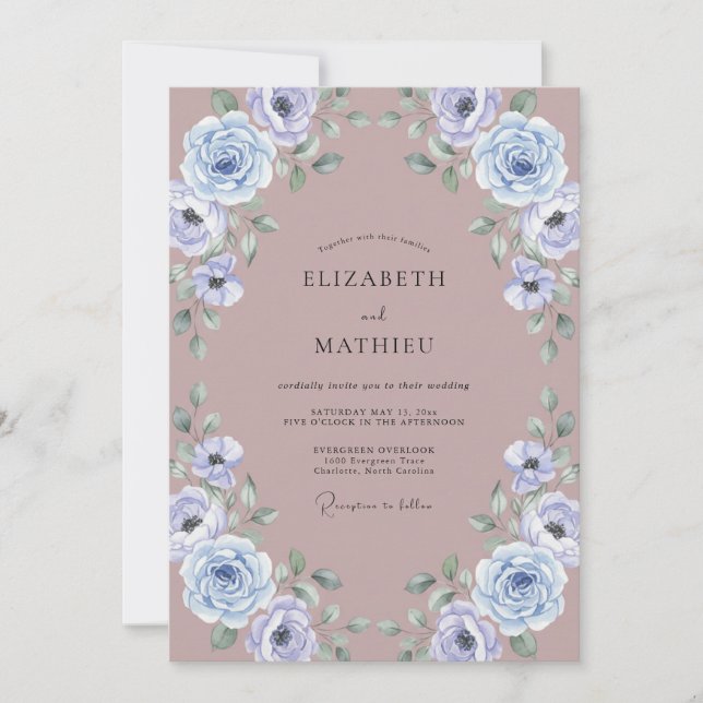 Invitación Boda de peonía pervinca malva polvorienta (Anverso)