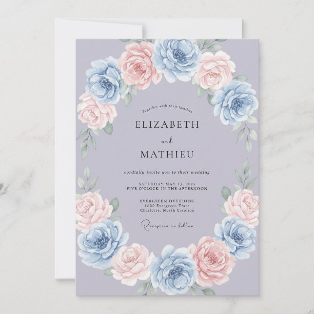 Invitación Boda de peonía pervinca polvorienta (Anverso)
