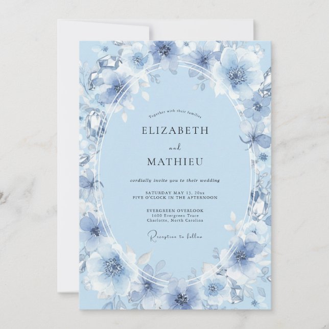 Invitación Boda de peonía pintada cerúlea (Anverso)