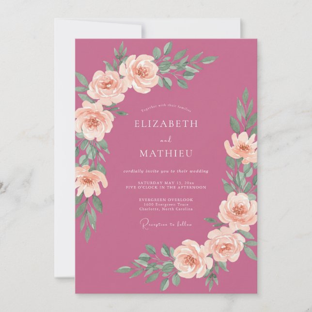 Invitación Boda de peonía pintada con bayas (Anverso)