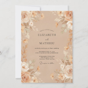 Invitación Boda de peonía pintada con champán